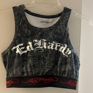 Ed Hardy Black and White Graphic Crop Top